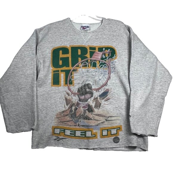 VTG 90s Reebok Grip It Feel It Basketball Gray XL Insta Pump Sweatshirt Thrashed - Picture 1 of 13
